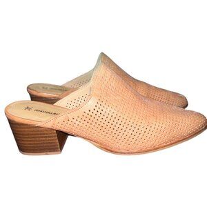 Johnston & Murphy Womens Perforated Tan Leather Mules With Block Heel size 10